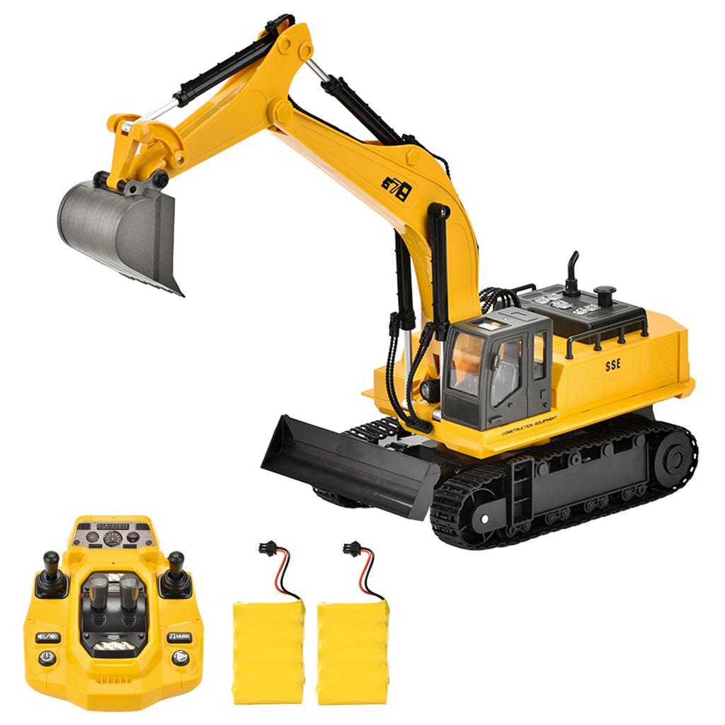 Remote Control Excavator and Bulldozer Toy, 15 Channel Construction Vehicles with Lights Sounds 3