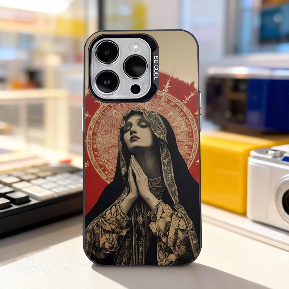 

Virgin Mary Jesus Heart ART For iPhone 11,12,13,14,15,16,17,Pro,Max,Plus,E,Air,Mini Phone Case IMD Matte Black iPhone14ProMax