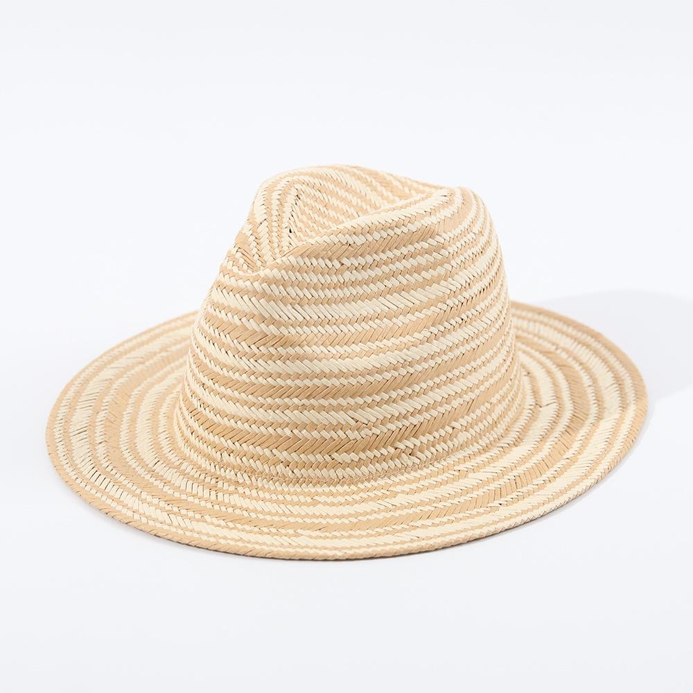 Spring Summer Fashion Striped Fedora for Women, Elegant Foldable Straw Sun Hat, Beach Vacation Accessory