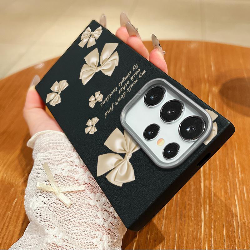 Bowknot Print TPU Soft Leather Texture Magnetic Case For Samsung S25 S24 FE S23 Ultra S22 S21 Wireless Charge Matte Shockproof Slim Phone Cover