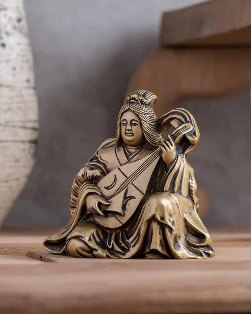 Seven Lucky Gods of Good Luck Benzaiten Silky Gold Buddhist Hideun Makita Buddha Statue Ornament Takaoka Copperware Sculptor Prototype_Kobiki