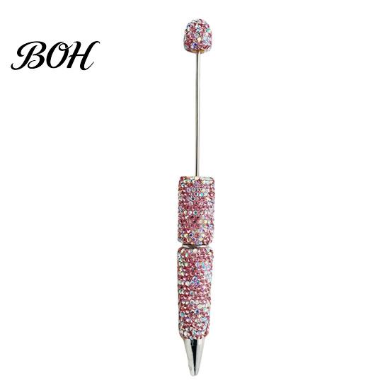Crystal Diamond Gel Pen Beadable Pens, Bling Rhinestone Beaded DIY Bead Pen, Shaft Set Black Ink Ballpoint Pens for Decorations Office School Supplies