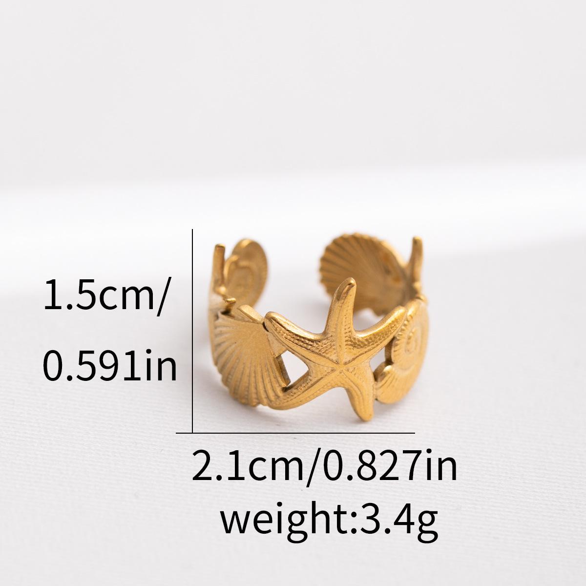 1Pcs Lady stainless steel star-shaped ring, conch-shaped open ring, exaggerated ring design