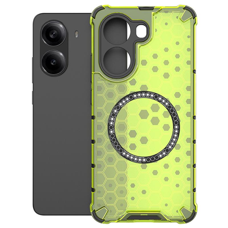 

For Xiaomi Poco X7 Pro 5G/Redmi Turbo 4 5G Case Compatible with MagSafe Honeycomb Design TPU+PC Phone Cover Green