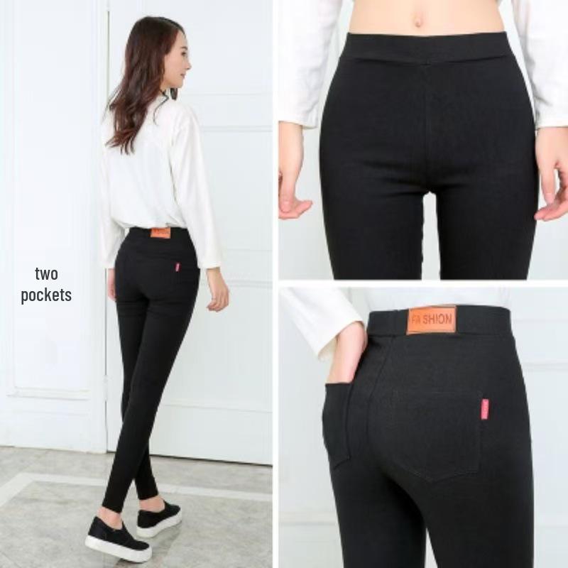 

Осенние женские черные леггинсы-скинни длиной девять точек Size XXXL (140-155 jin)