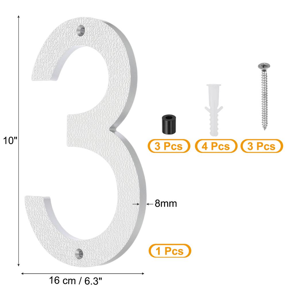 10 Inch House Number, House Address Numbers Sign Large Floating Modern with Screws for Outside Door Wall Street, Silver, 0-9
