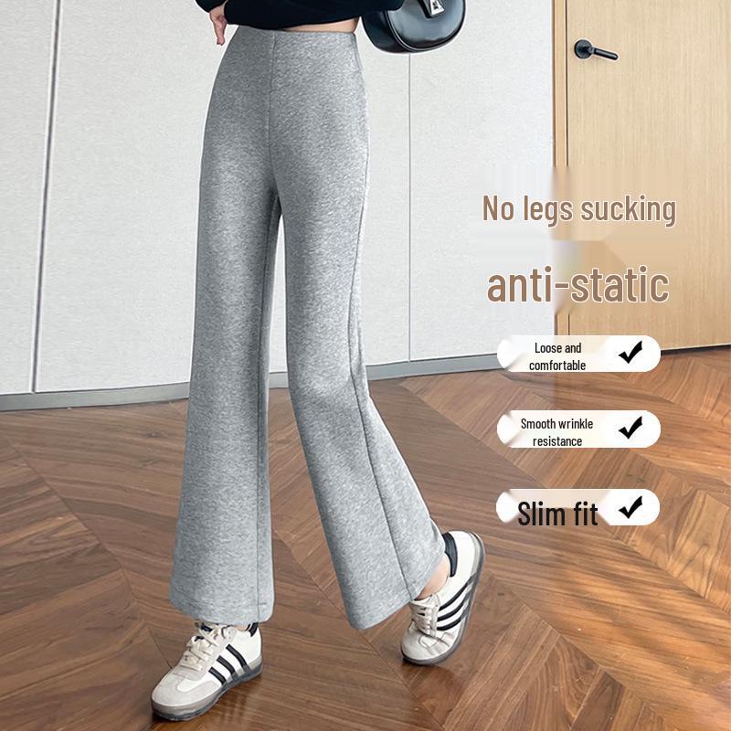 Pantalon gris taille haute petite micro-évasé – Cache-hanches, amincissant, sportif et court pour femmes en automne