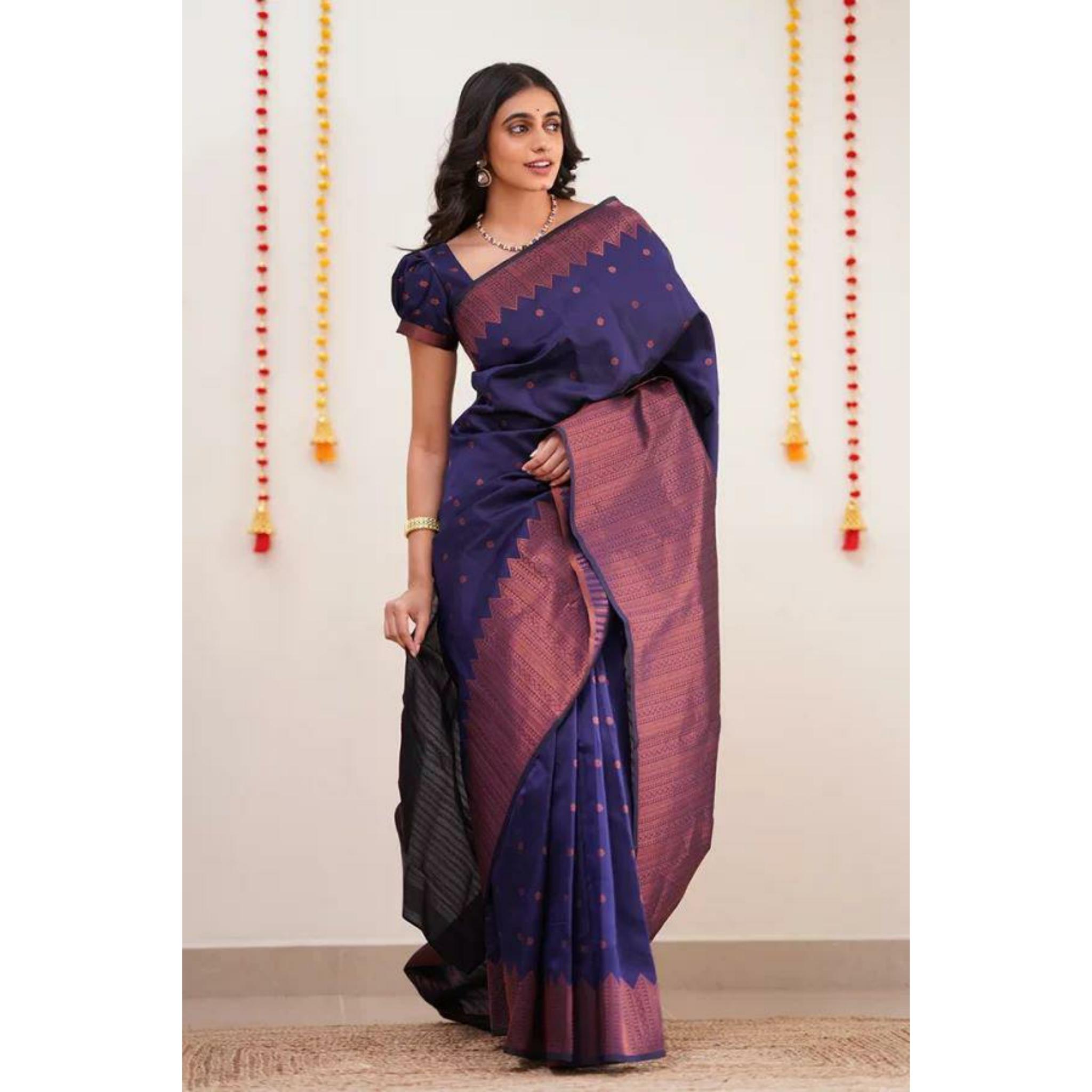 

Индийское традиционное мягкое шелковое сари личи с жаккардовым плетением