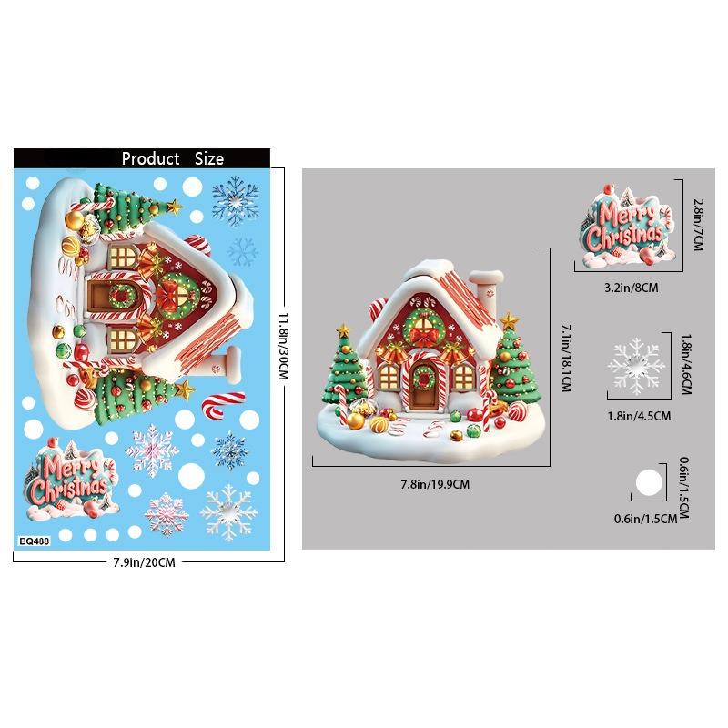 2025 Christmas Static Window Clings - Gingerbread Man Snowman Snowflake & Santa Claus Decals for Xmas Holiday Party Decorations