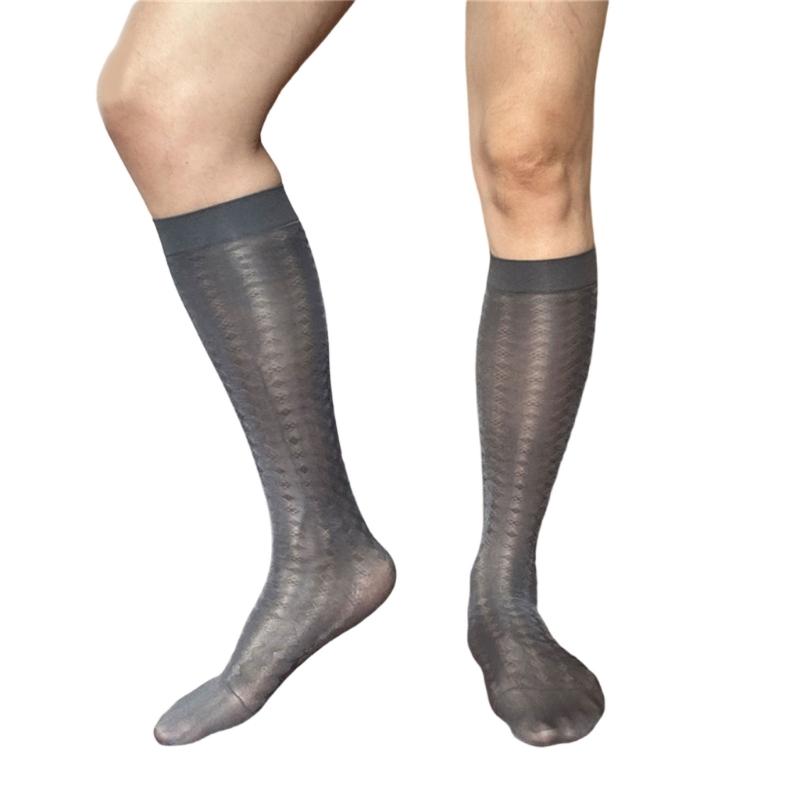 Men Thin Business Dress Socks Stretchy Nylon Sheer Knee Highs Dress Socks Over the Calf Dress Socks Sheer Casual Socks
