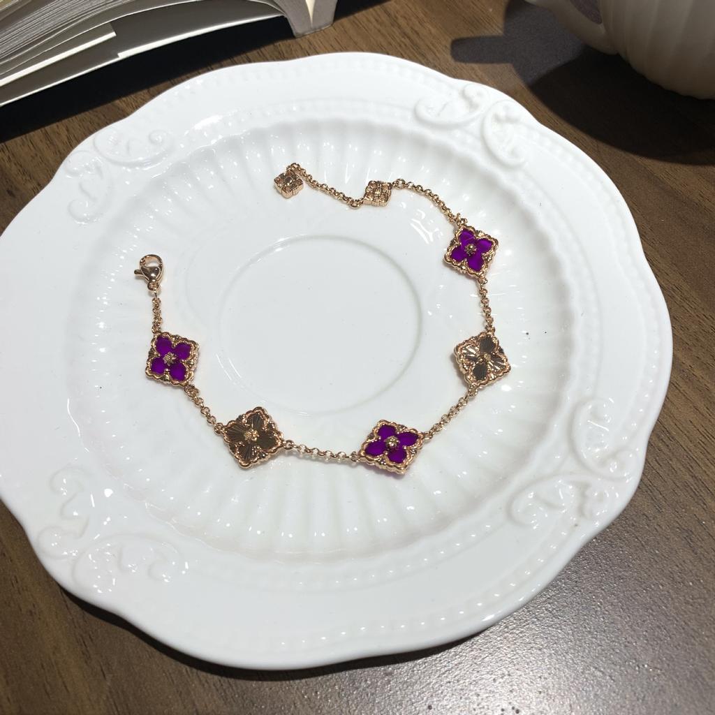 Buqi Latti Italienisch Gebürstet Mini Klein Vierblättriges Kleeblatt Fünfblättrig Laser Armband Damen Retro Hofstil