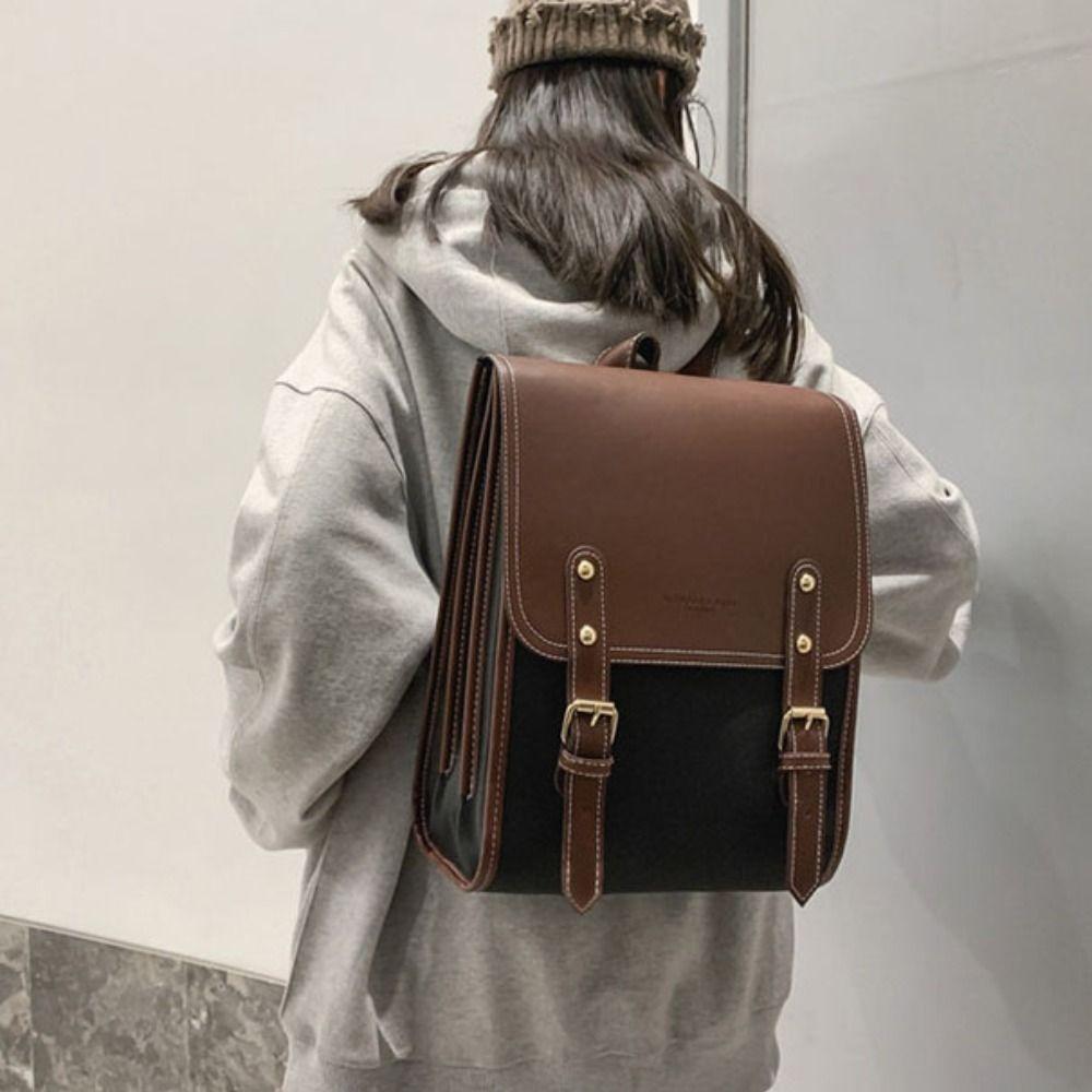 Solid Color Laptop School Bag Simple College Students Backpack Large Capacity Backpack Outdoor