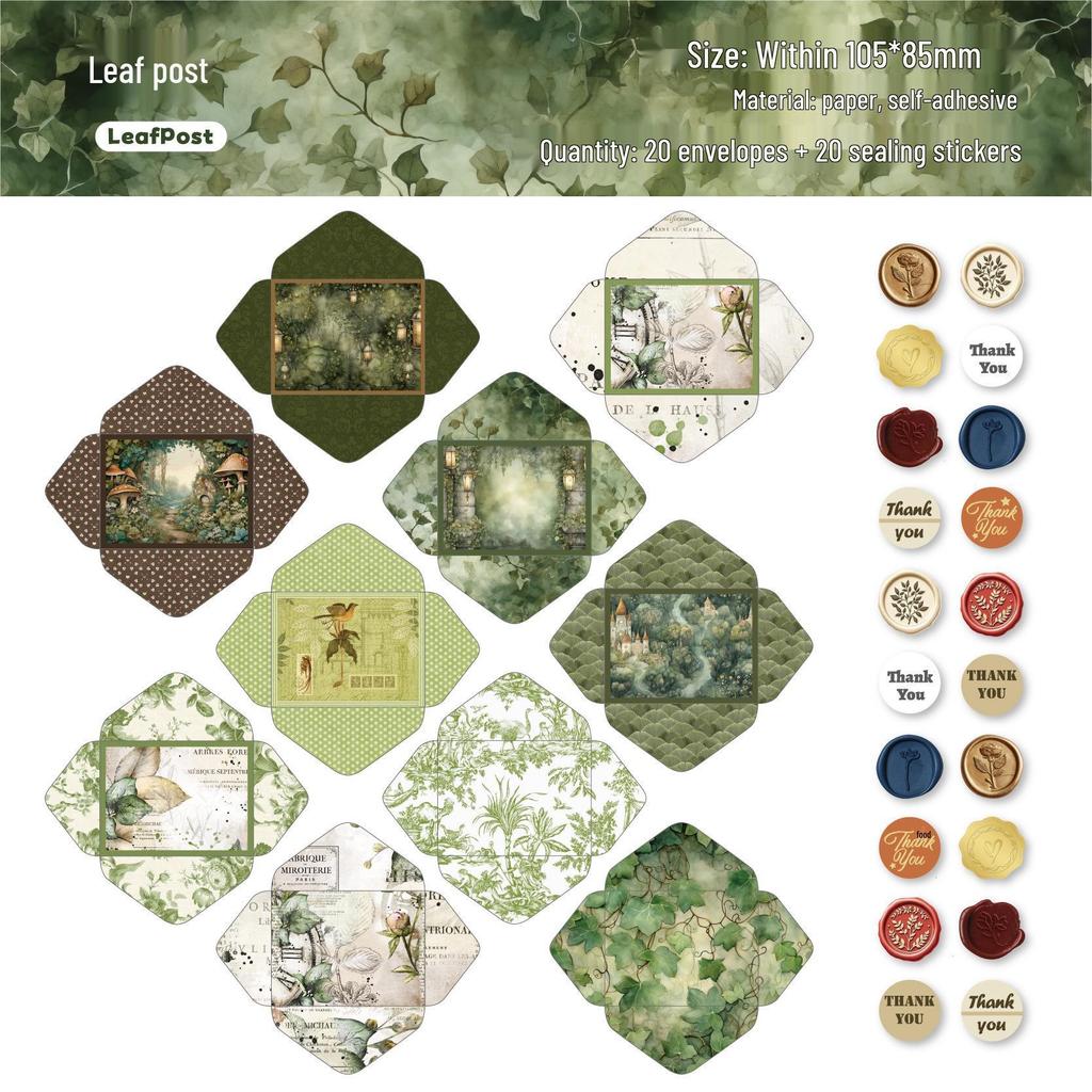 RetroStory Mini Mail Series: 20 Sheets of Creative Decorative Stickers and Collage Envelopes