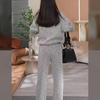 Spring and Autumn Women's Casual Striped Top Sports Two-piece Set for Loose and Slim Wide Leg Pants Set
