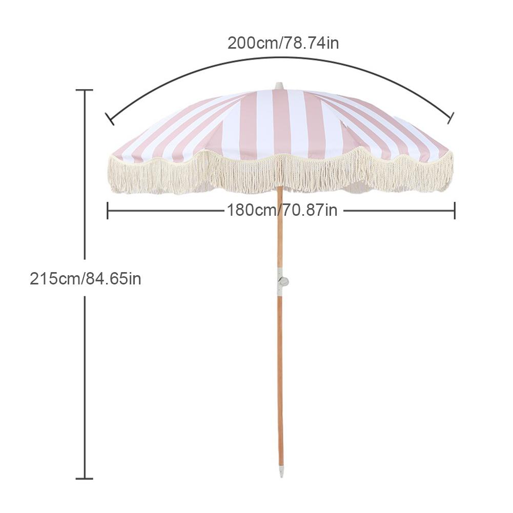 Striped Patio Umbrella with Fringe Outdoor Sunshade Umbrella with Tilt Pole for Balcony Terrace Swimming Pool Beach Garden