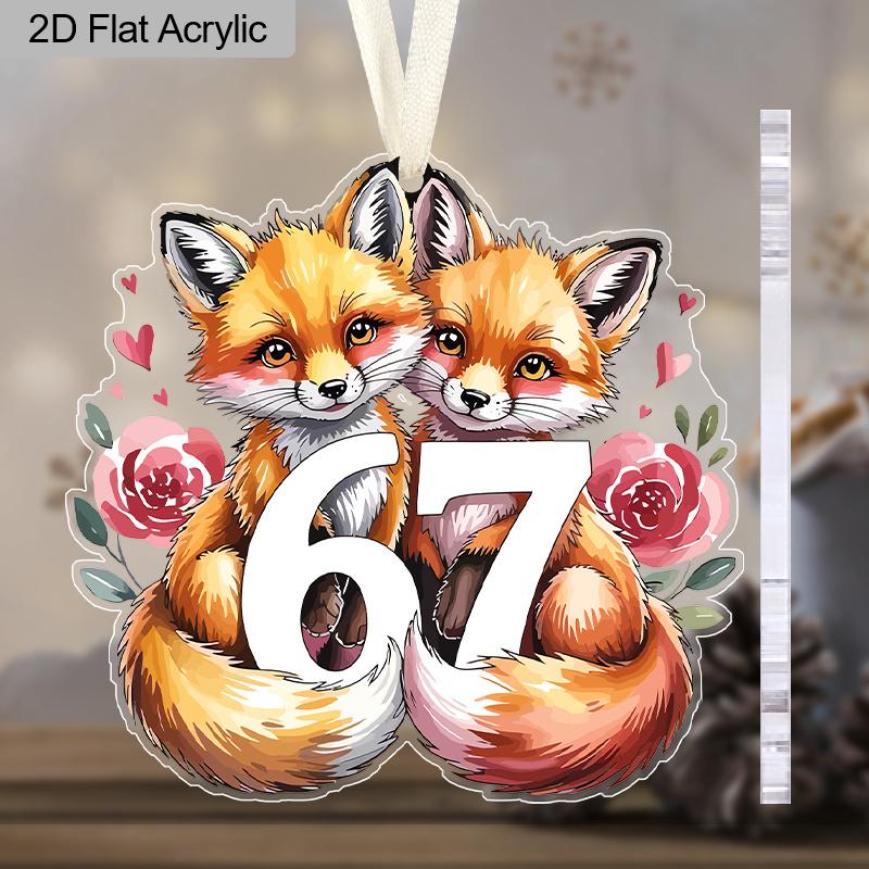 Valentine's Day Transparent Acrylic Pendant Two Foxes 6 7 Pattern Hanging Decor for Wall Door Car Gift for Friends Galentine's Day