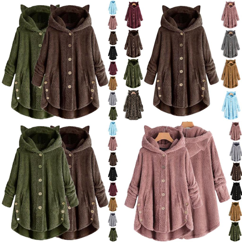 Cozy Cat Ear Women's Winter Warm Fleece Hoodie Hooded Coat For Casual Comfort