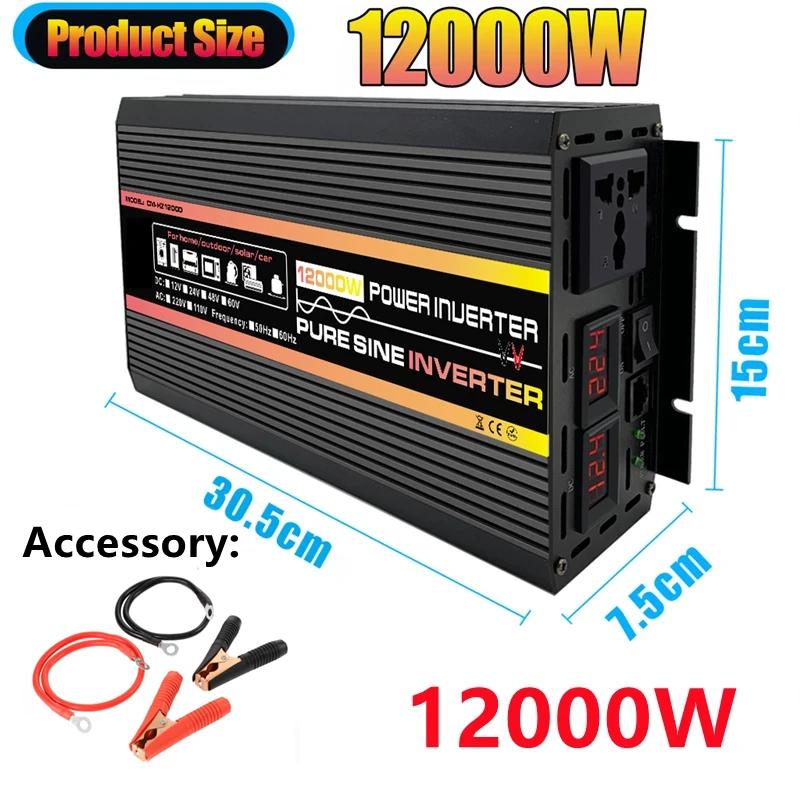 LCD Display Solar Power Inverter 12V 24V To 110V/220V Pure Sine Wave Voltage Transformer Car Charge Converter 8000/10000W