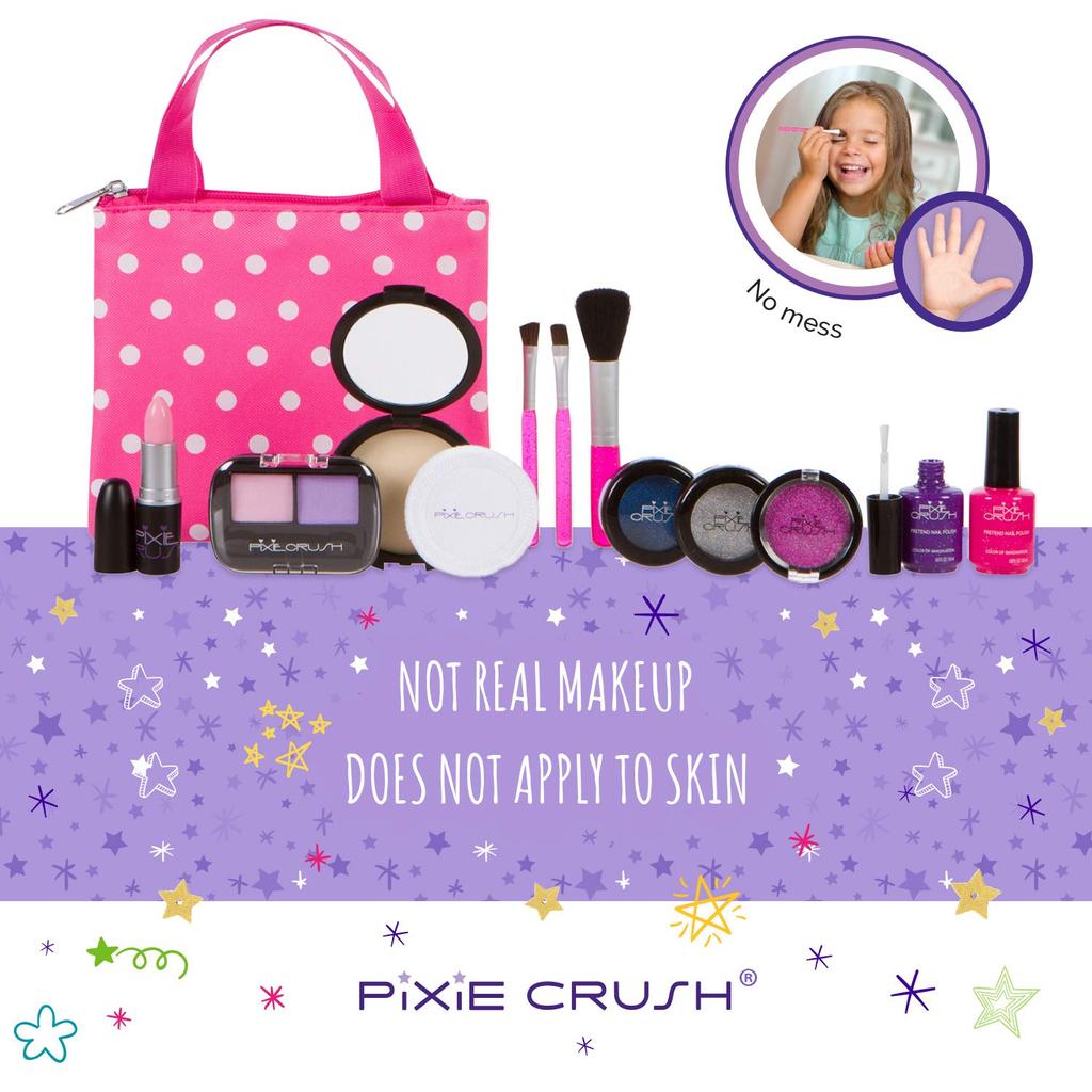 Pretend Play Fake Makeup Set for Little Girl Princess Kids Makeup Kit for Toddlers Girls Beauty with Polka Dot Handbag Set