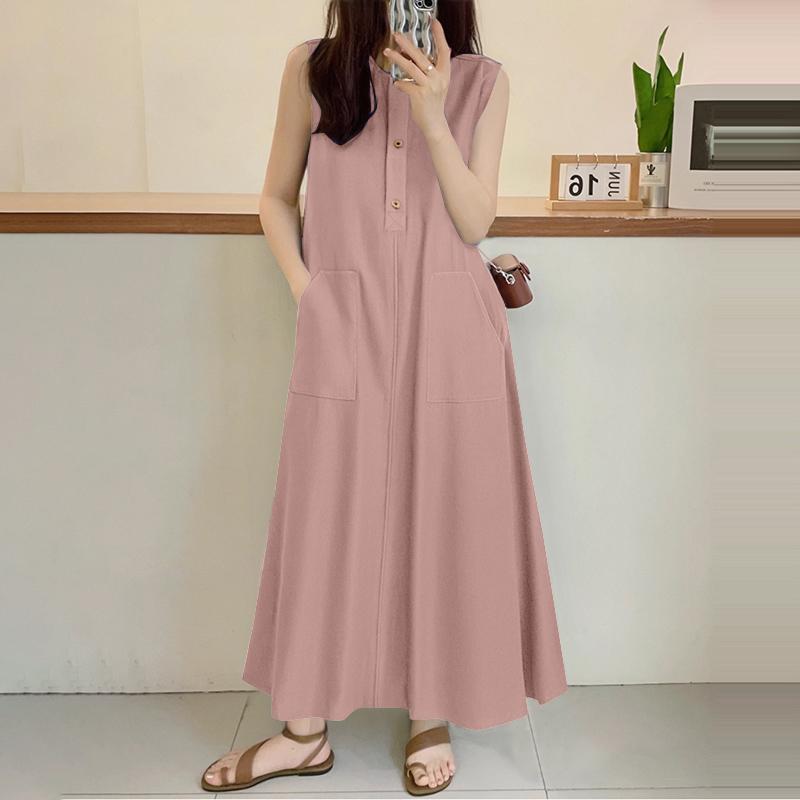 

ZANZEA Женское летнее платье с круглым вырезом, свободное, повседневное, без рукавов 4XL розовый