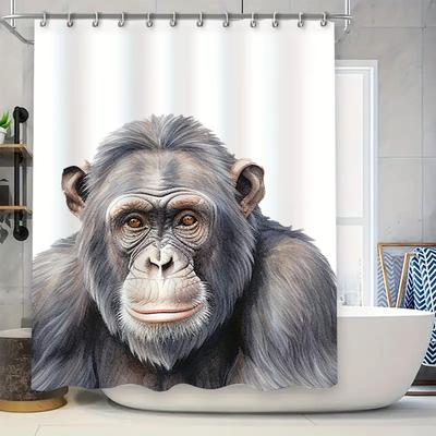 Chic Bathroom Decor: Super Realistic Monkey Print Shower Curtain for Home Bathrooms White Background Design with Cartoon Animal