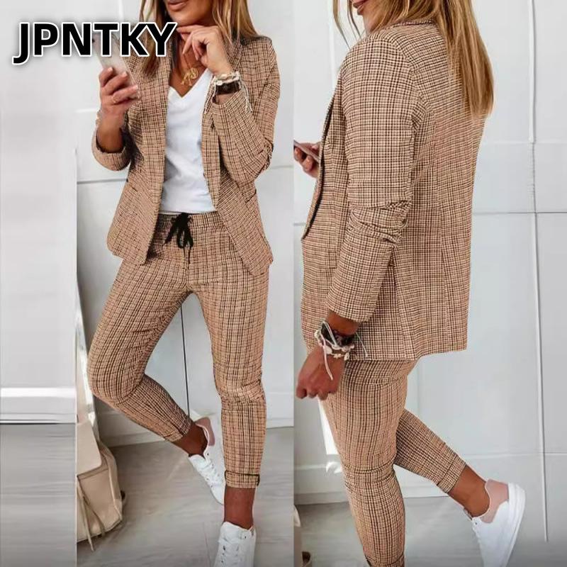 JPNTKY Women's Fashion Casual Long Sleeve POLO Neck Pants Suits