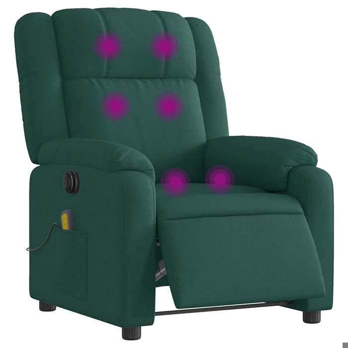VidaXL Electric Reclining Massage Armchair Dark Green Fabric 3205196