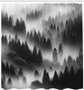 Black and White Shower Curtain, Wild Foggy Landscape of Misty Mountain Forest with Dense Trees, Cloth Fabric Bathroom
