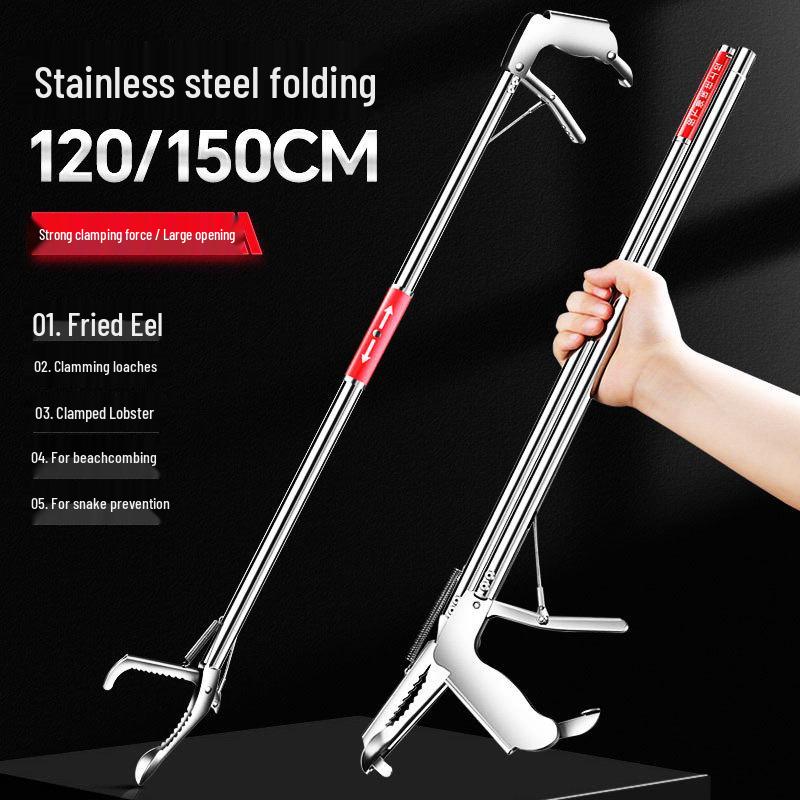 Telescopic Anti-Bite Stainless Steel Hook Pliers for Outdoor Use – Grabber & Beach Combing Tool.