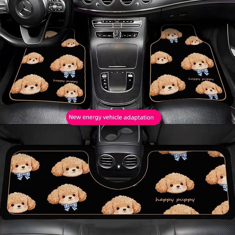 Car Floor Mats Cartoon Curly-Haired Puppy Cute Car Interior Decoration Floor Mats Leather Water-Absorbent Non-Slip Single-Piece Carpet Floor Mat