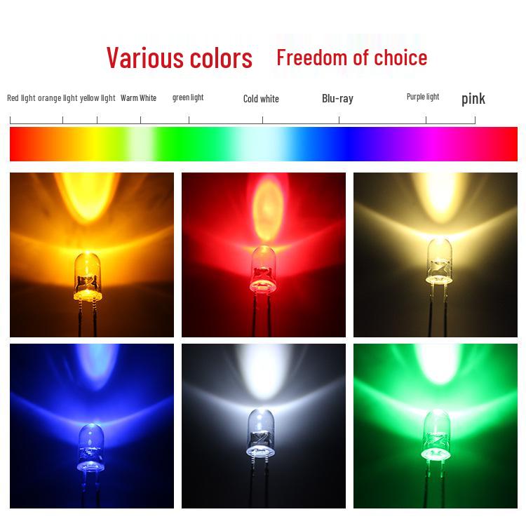 Round 5mm LED Diode Lamp Beads: Borderless Transparent Options in White, Red, Blue, Green, Yellow