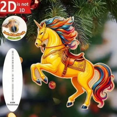 Ornement Cheval Acrylique 2D Charme Rétroviseur de Voiture Cheval Plat Pendentif Arbre de Noël Décoration Suspendue Intérieur Auto pour Femme Fille