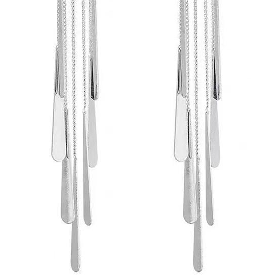 1 Pair Women Earrings Exaggerated Waterdrop Long Tassel Design Leverback Earrings Shiny Versatile Jewelry Accessories