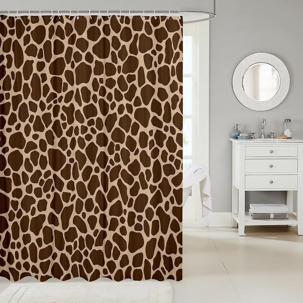 Giraffe Skin Print Kids Shower Curtains,Wild Animals Fur Texture Abstract Bathroom Curtains,Girls Boys Adults Xmas Decor,Rustic