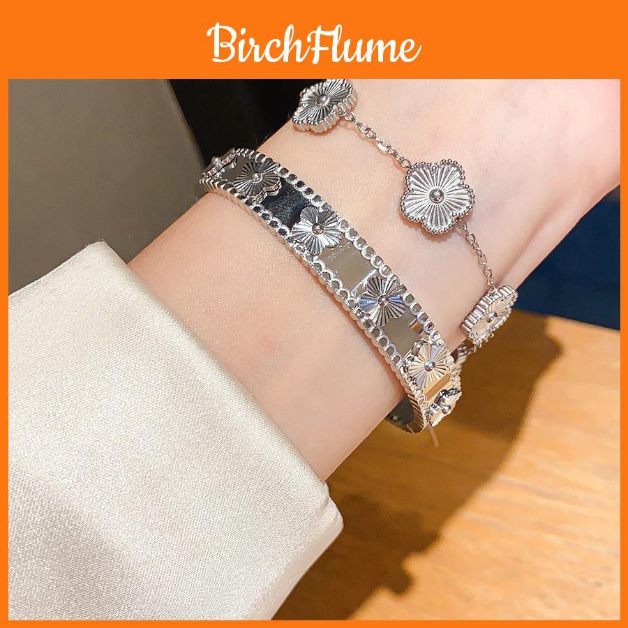 Stainless Steel Flower Pattern Fashion Cuff Bracelet For Women And Teens