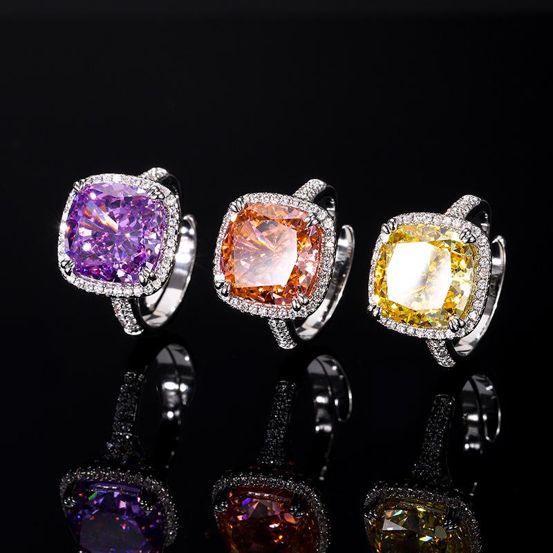 Autumn And Winter Jewelry Ice Flower Cut High Carbon Diamond Copper With Diamond Temperament Princess Square Ring Women 10 * 10