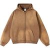Mens Oversized Hooded Sweatshirt With Distressed Wash Print Heavyweight 400g Cotton Blend Zipper Front Casual Streetwear