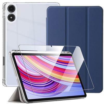 Hülle + Gehärtetes Glas - BOOLING - für Xiaomi Redmi Pad Pro 12,1" - Marineblaue Hülle mit Stifthalter