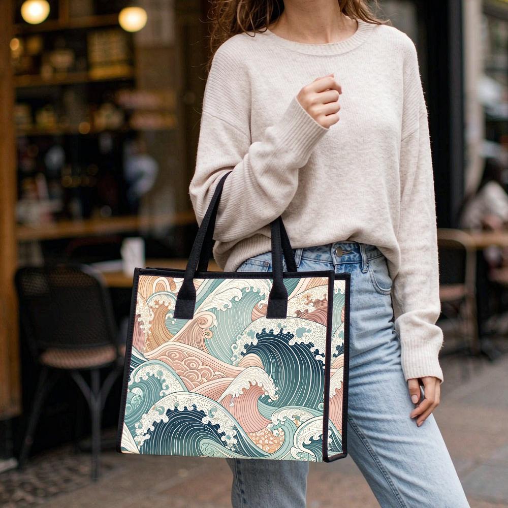 Vintage Japanese Wave Tote Bag Aesthetic Daily Casual Large Shoulder Handbag