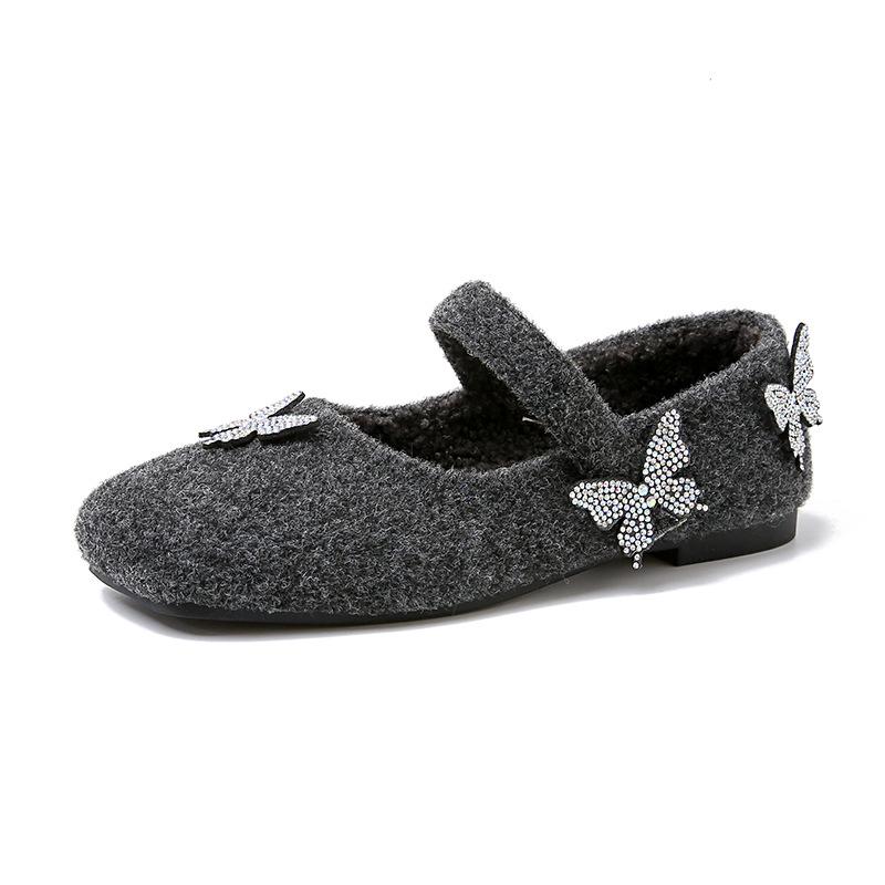 French gentle evening wind fluffy shoes autumn and winter new comfortable flat-bottomed velvet warm shoes 40 серый 4190₽