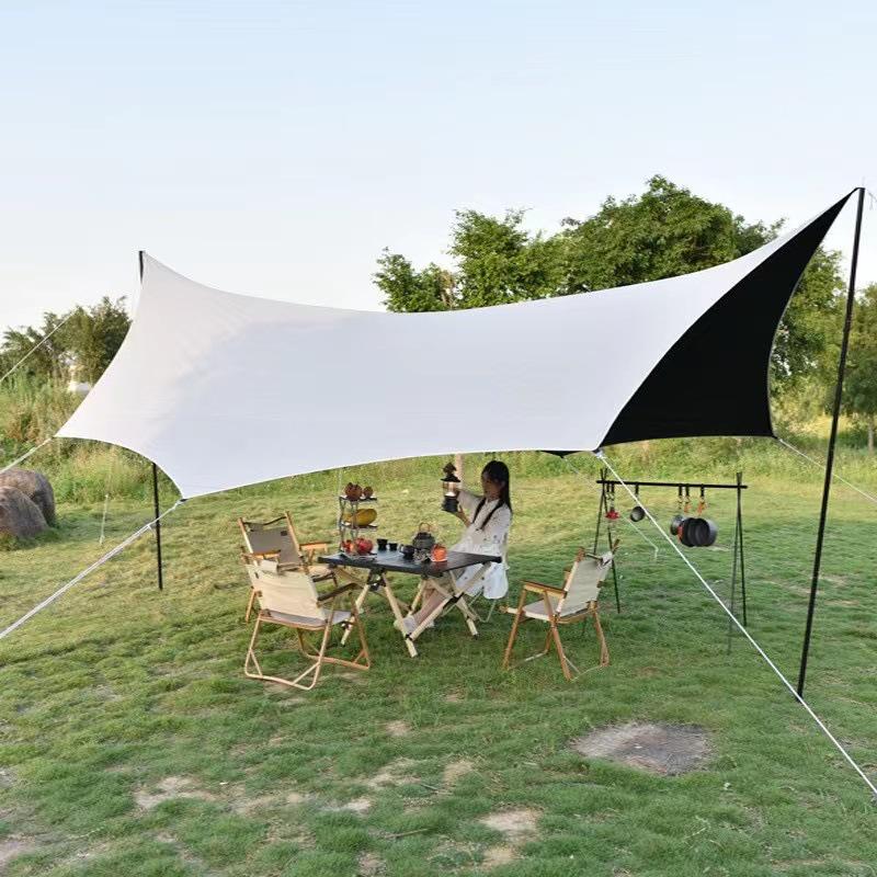 Forest Bee Outdoor Schwarzes Vinyl Campingzelt mit Regenschutz und Sonnenschutz, Sechseckiges/Achteckiges Schmetterlingsdesign, Silberbeschichtet.