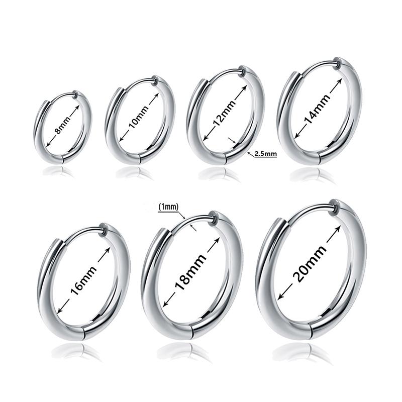 1 Pair Stainless Steel Round Hoop Earrings For Women 2.5Mm Thick Hip-Hop Street Pop Ear Buckle Classic Huggie Daily Jewelry