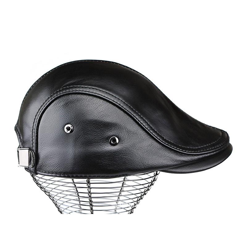 Men's Beret Leather Duck Tongue Cap Thin Section Head Layer Cowhide Beret Forward Hat Short Brim Warm Breathable Adjustable