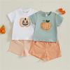 Completo da Neonato Maschio con Fantasia Zucca T-shirt a Maniche Corte e Pantaloncini a Quadri Elasticizzati Set da Bambino 2 Pezzi