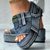 Women Slippers New Beach Walking Slippers Summer Elegant Denim Sandals Comfortable Slip on Platform Shoes Casual Slides Women