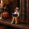 Resin Skeleton Desk Ornament Halloween Figurine, Sitting On Rocking Chair Statue, Drinking Gothic Garden Landscaping Decor Coffee Crocheting