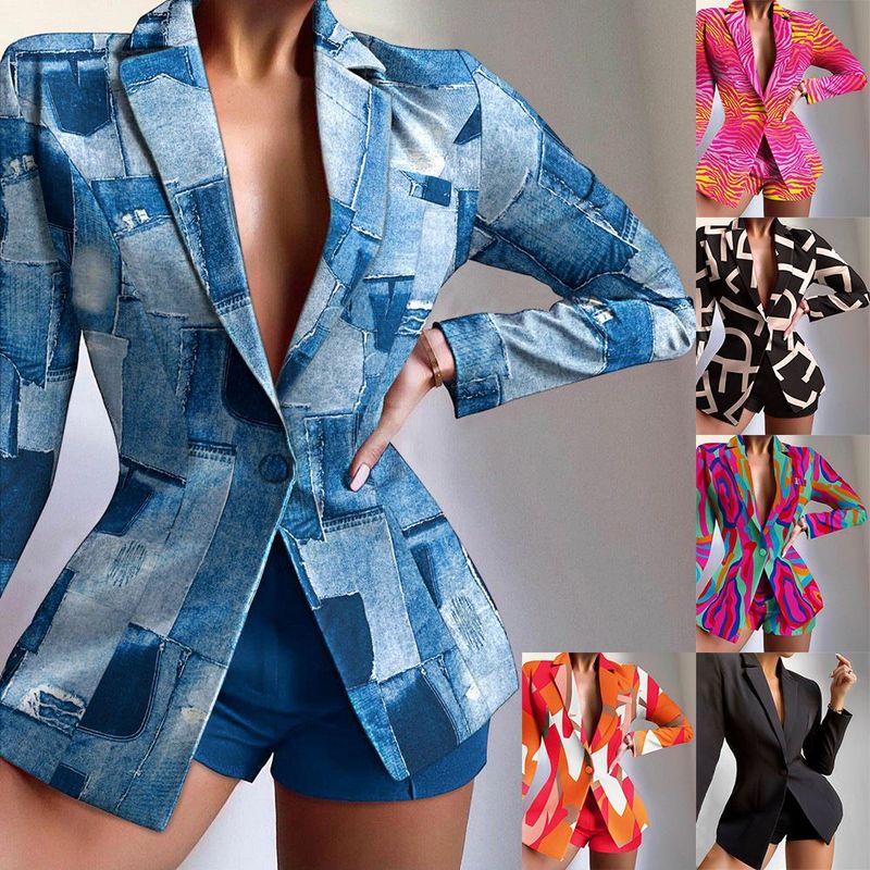 European and American Women's Clothing Fashion Suit Print Shorts Suit Long Sleeve Printed Shorts Suit