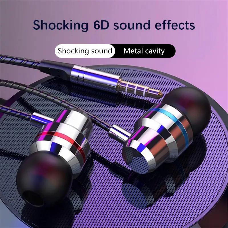 

3.5mm In-Ear Metal Bass Sound Earbud Music Headphone with Wired Volume Control Red
