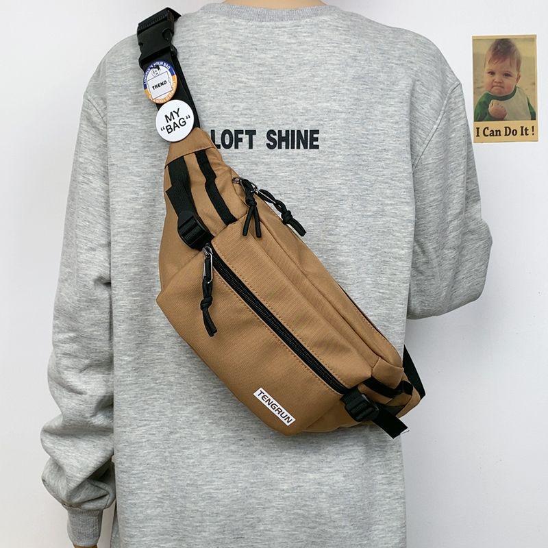 Casual Fanny Pack Japanese Simple Chest Bag Male Trend Personalized Couple Fanny Pack Sports Versatile Panda Pendant Breast Bag