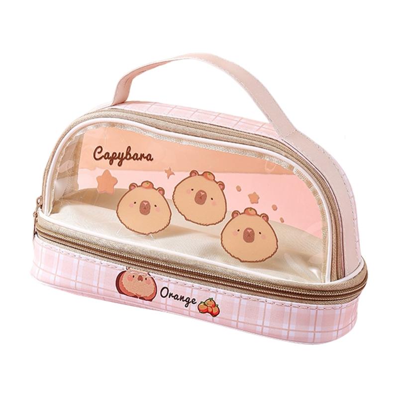 Cartoon Capibala Pencil Bag Large Capacity Pencil Case Aesthetic Pen Case Makeup Bag Clear Pen Bag Pencil Organisers